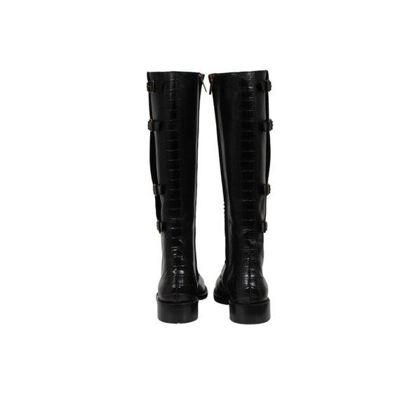 Rene Caovilla Combat Boots US 7 EU 37 Black LeatherCroc Embossed Crystal Studded - Picture 6 of 12